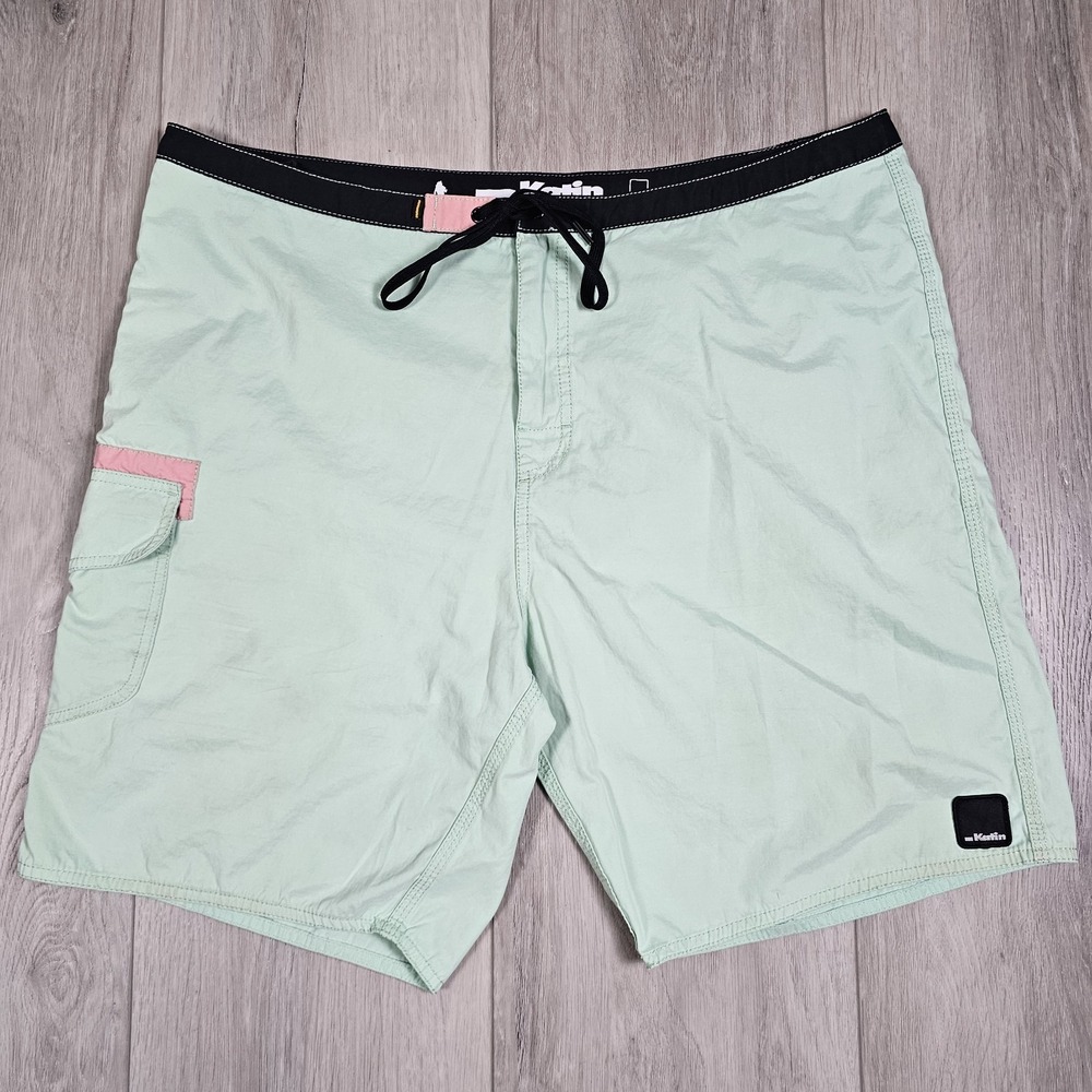 Katin Board Shorts Mens 38 Green 8" Inseam Cargo Pocket Embroidered Swim Trunks